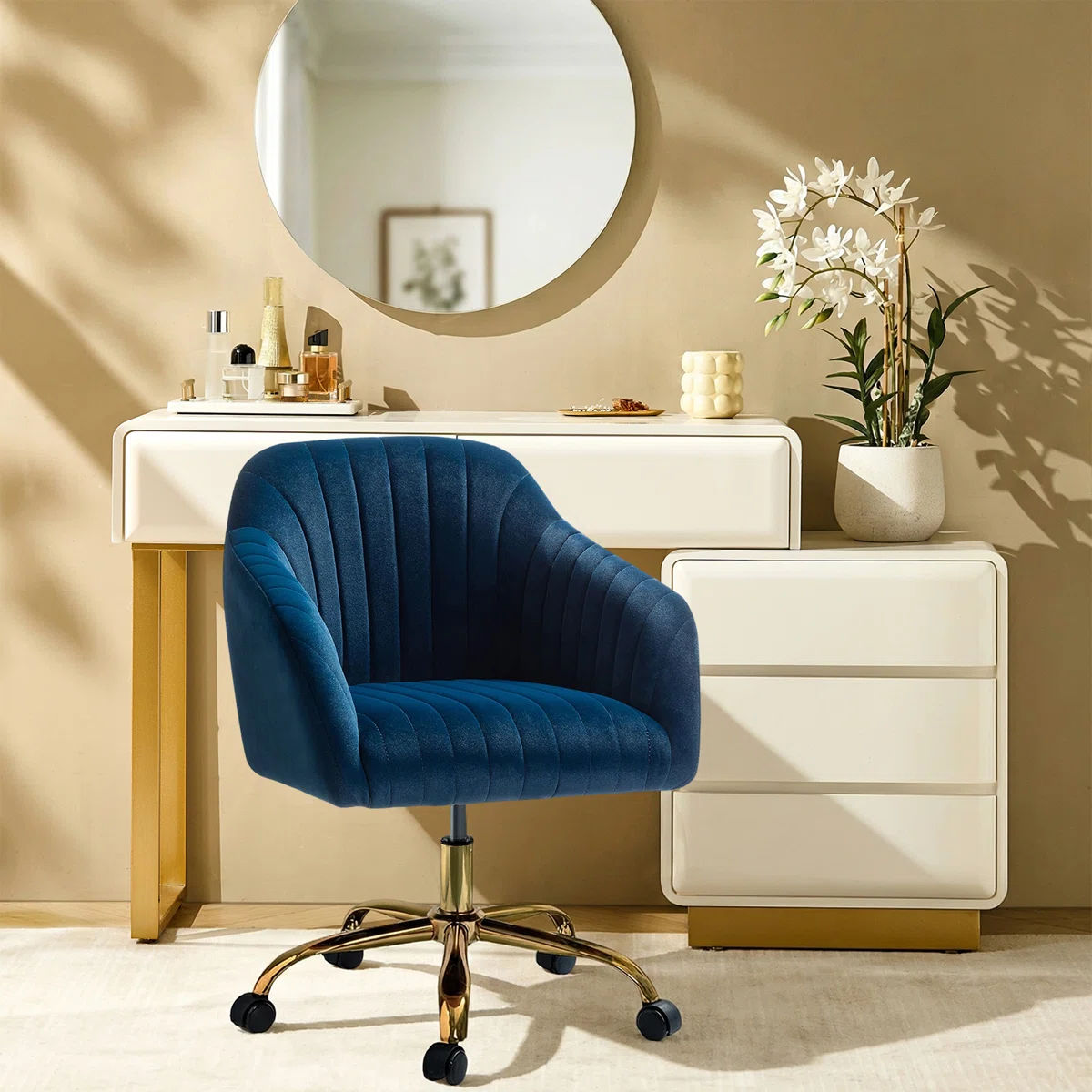 Adan Modern Velvet Task Chair with Wood Frame and Back thumbnail 4